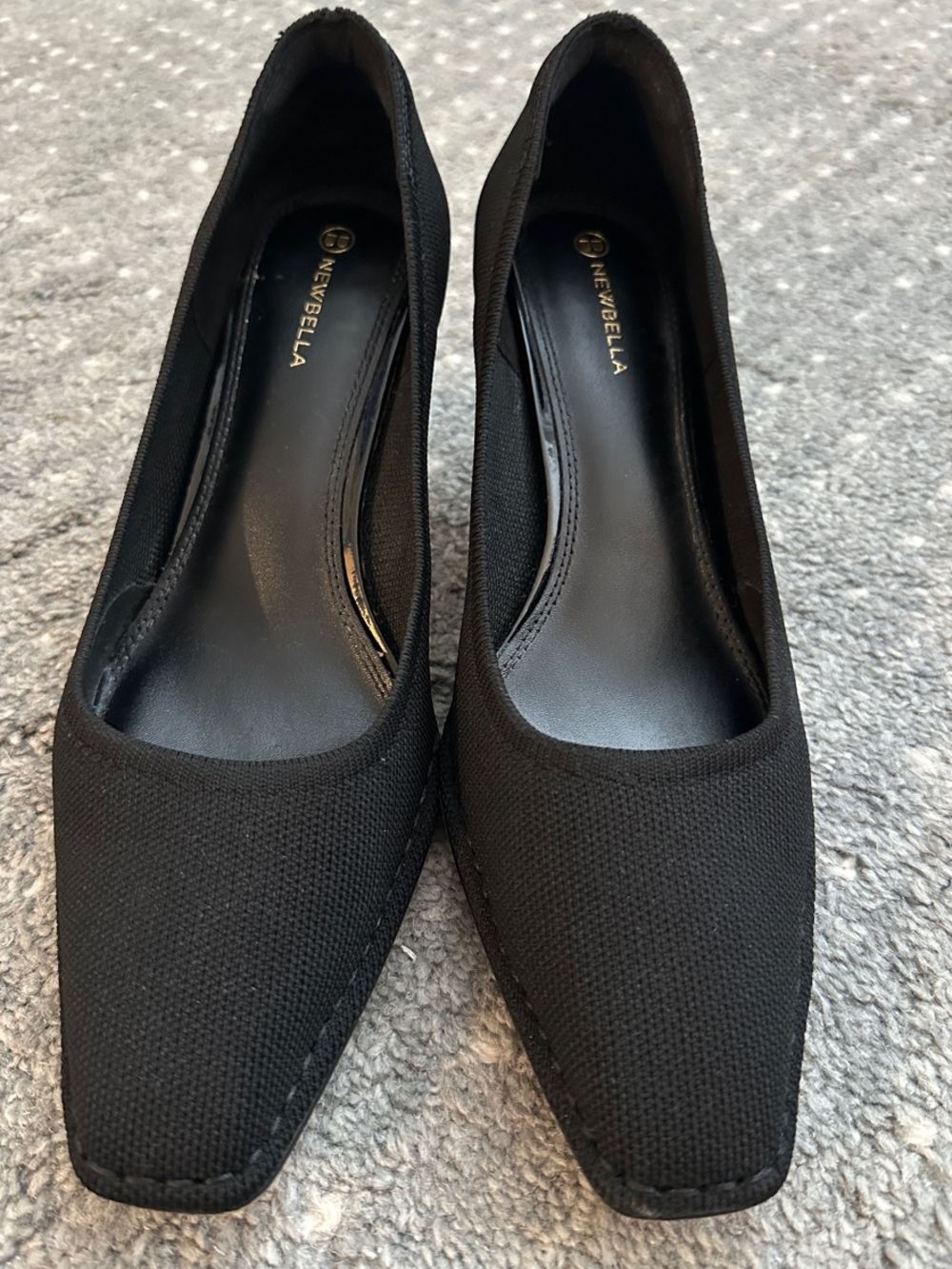 Woman Newbella Black Knit Square Toe Kitten Heels - Size 39 (US 8.5)